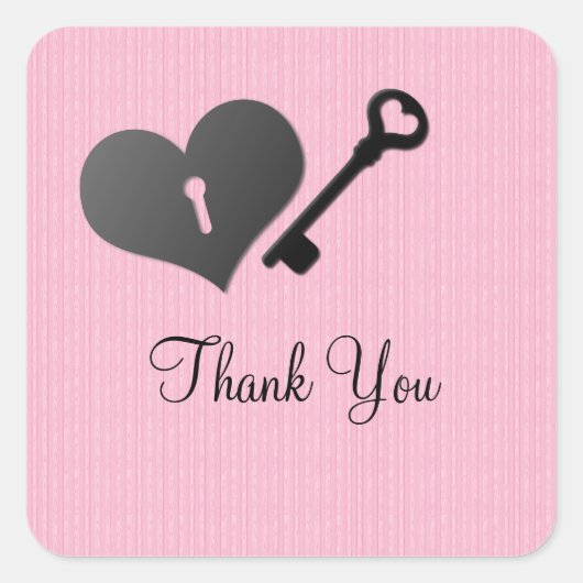 Pink Heart Lock und Key Danke Stickers (Vorderseite)
