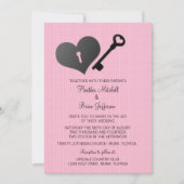 Pink Heart Lock und Key Wedite Einladung (Vorderseite)