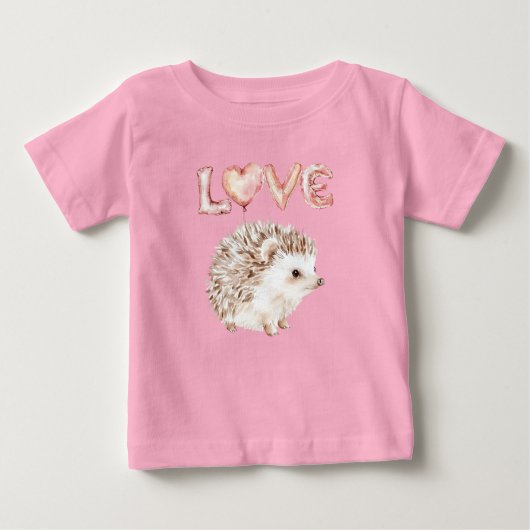 Pink Heart Love Balloons Cute Hedgehog Baby T-shirt (Vorderseite)