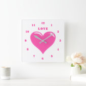 Pink Heart Love Clock Quadratische Wanduhr (Zuhause)