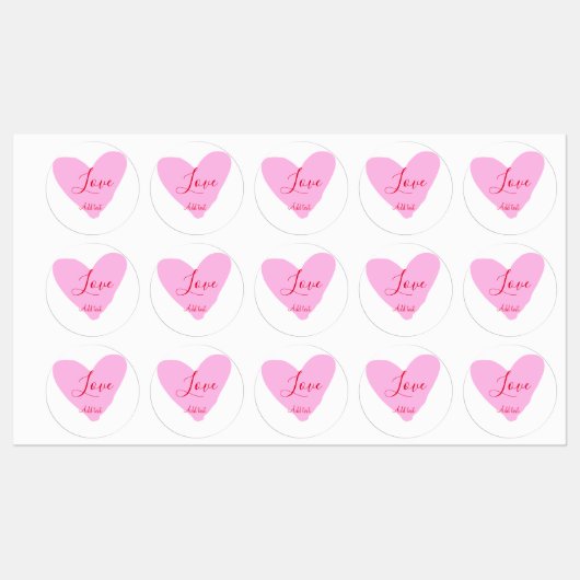 Pink heart love happy Valentine's day text red nam Etiketten (Blatt)