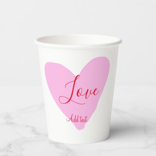 Pink heart love happy Valentine's day text red nam Pappbecher (Rückseite)
