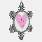 Pink heart love happy Valentine's day text red nam Schneeflocken Zinn-Ornament (Links)