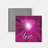 Pink Heart 'love' square fridge magnet (Vorderseite/Rückseite)