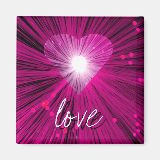 Pink Heart 'love' square fridge magnet (Vorne)