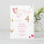 Pink Heart-ly Believe Birthday Party Einladung (Stehend Vorderseite)