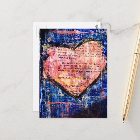 Pink Heart Mixed Media Collage Postkarte (Vorderseite/Rückseite Beispiel)
