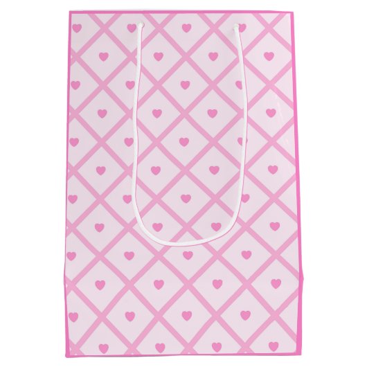 Pink Heart Moderne Karierte Sammlung Mittlere Geschenktüte (Rückseite)