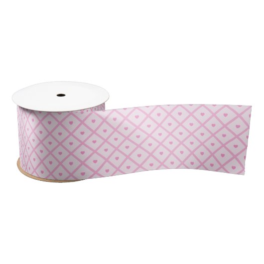 Pink Heart Moderne Karierte Sammlung Satinband (Spule)