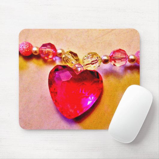 Pink Heart Necklace Mousepad (Mit Mouse)