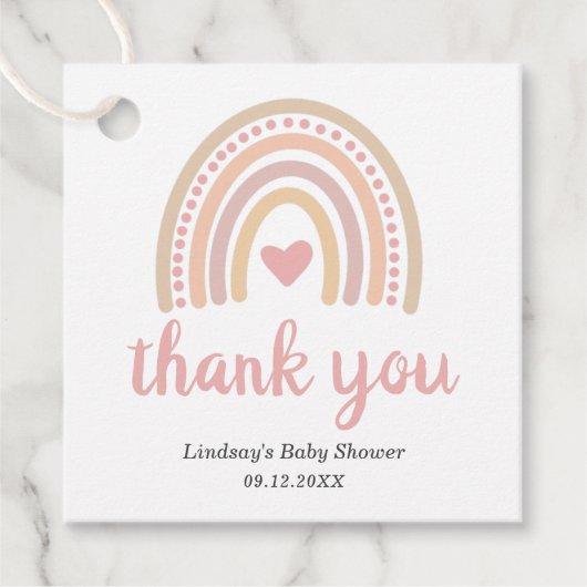 Pink Heart Niedlich Girl Boho Rainbow Baby Dusche Geschenkanhänger (Vorderseite)