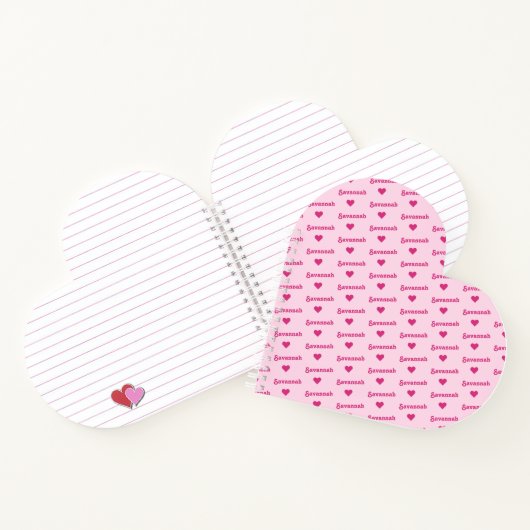 Pink Heart Notebook mit wiederholtem Namen und Her Notizblock (Innenseite)
