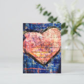 Pink Heart On Blue Mixed Media Collage Postkarte (Stehend Vorderseite)