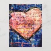 Pink Heart On Blue Mixed Media Collage Postkarte (Vorderseite)
