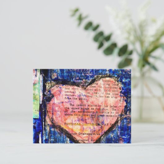 Pink Heart on Blue Paint Mixed Media Art Postkarte (Stehend Vorderseite)