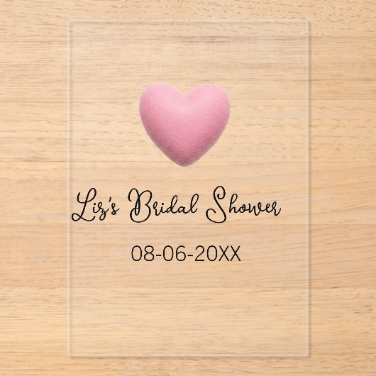 Pink heart pastel retro bridal shower date boho te acryleinladungen (Vorderseite)