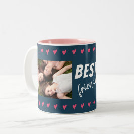 Pink Heart Pattern Best Friends 2 Foto Zweifarbige Tasse