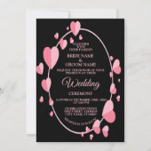 Pink Heart Pattern Black Geometric Elegant Wedding Einladung (Vorderseite)