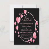 Pink Heart Pattern Black Geometric Elegant Wedding Save The Date (Vorderseite)