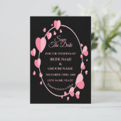 Pink Heart Pattern Black Geometric Elegant Wedding Save The Date (Stehend Vorderseite)