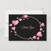 Pink Heart Pattern Black Geometric Wedding Dankeskarte (Vorderseite)