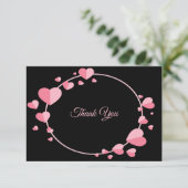 Pink Heart Pattern Black Geometric Wedding Dankeskarte (Stehend Vorderseite)