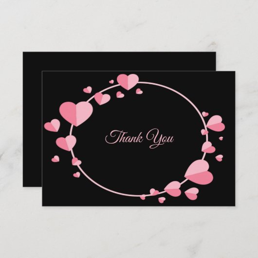 Pink Heart Pattern Black Geometric Wedding Dankeskarte (Vorne/Hinten)