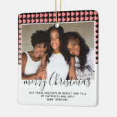 Pink Heart Pattern Frohe Weihnachten Foto Keramikornament (Links)
