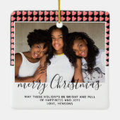 Pink Heart Pattern Frohe Weihnachten Foto Keramikornament (Rückseite)