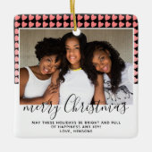 Pink Heart Pattern Frohe Weihnachten Foto Keramikornament (Vorderseite)