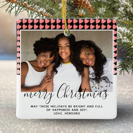 Pink Heart Pattern Frohe Weihnachten Foto Keramikornament