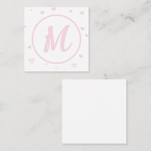 Pink Heart Pattern Girly Romantic Mit Monogramm Begleitkarte (Vorne/Hinten)