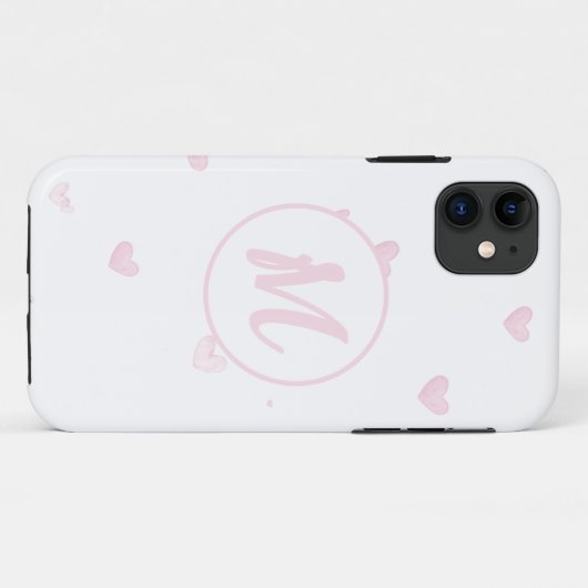 Pink Heart Pattern Girly Romantic Mit Monogramm Case-Mate iPhone Hülle (Rückseite (Horizontal))