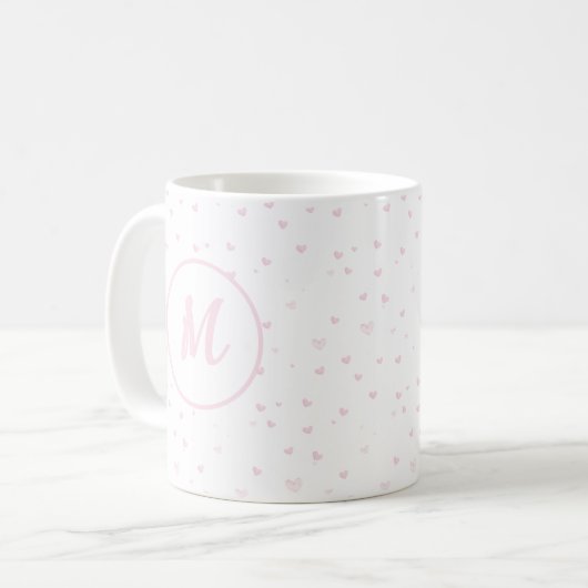Pink Heart Pattern Girly Romantic Mit Monogramm Kaffeetasse (Vorderseite Links)