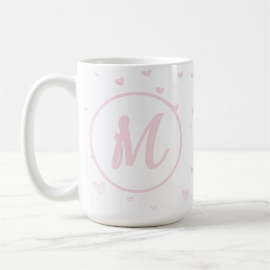 Pink Heart Pattern Girly Romantic Mit Monogramm Kaffeetasse (Links)