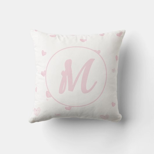 Pink Heart Pattern Girly Romantic Mit Monogramm Kissen (Rückseite)