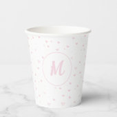 Pink Heart Pattern Girly Romantic Mit Monogramm Pappbecher (Vorderseite)