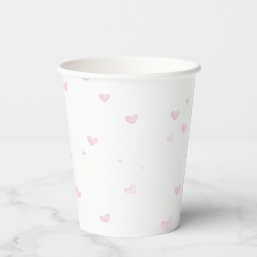 Pink Heart Pattern Girly Romantic Mit Monogramm Pappbecher (Rückseite)