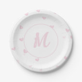 Pink Heart Pattern Girly Romantic Mit Monogramm Pappteller (Vorderseite)