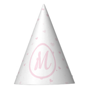Pink Heart Pattern Girly Romantic Mit Monogramm Partyhütchen