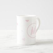 Pink Heart Pattern Girly Romantic Mit Monogramm Porzellantasse (Vorderseite Rechts)