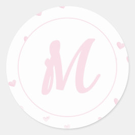 Pink Heart Pattern Girly Romantic Mit Monogramm Runder Aufkleber