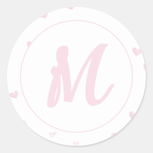Pink Heart Pattern Girly Romantic Mit Monogramm Runder Aufkleber (Vorderseite)