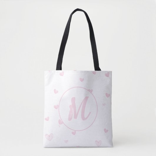 Pink Heart Pattern Girly Romantic Mit Monogramm Tasche (Vorderseite)