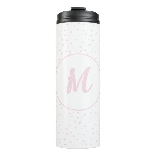 Pink Heart Pattern Girly Romantic Mit Monogramm Thermosbecher (Vorderseite)
