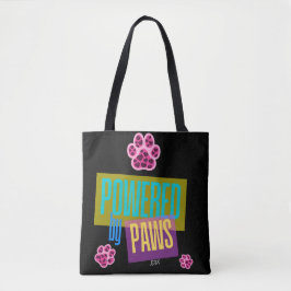 Pink Heart Paw Print "Powered by Paws" Design Tasche