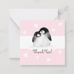 Pink Heart Penguin Danke Notizkarten Mitteilungskarte