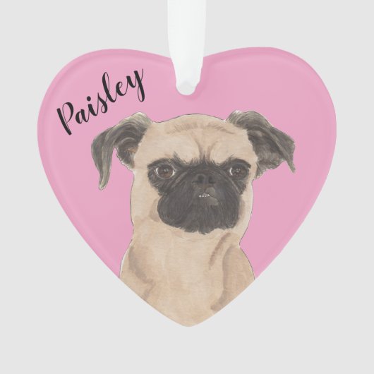 Pink Heart Personalisiert Brussels Griffon Dog Ornament (Vorderseite)