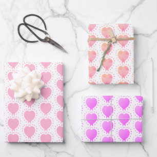 Pink Heart Polka Dot Abstraktes Muster Geschenkpapier Set