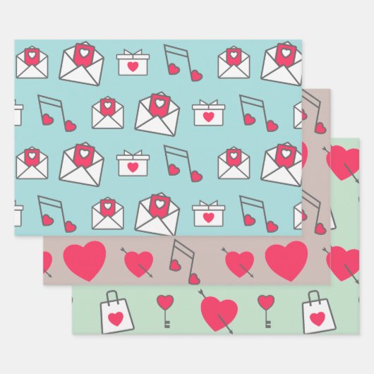 Pink Heart Postcard Pastel Geschenkpapier Set (Set)